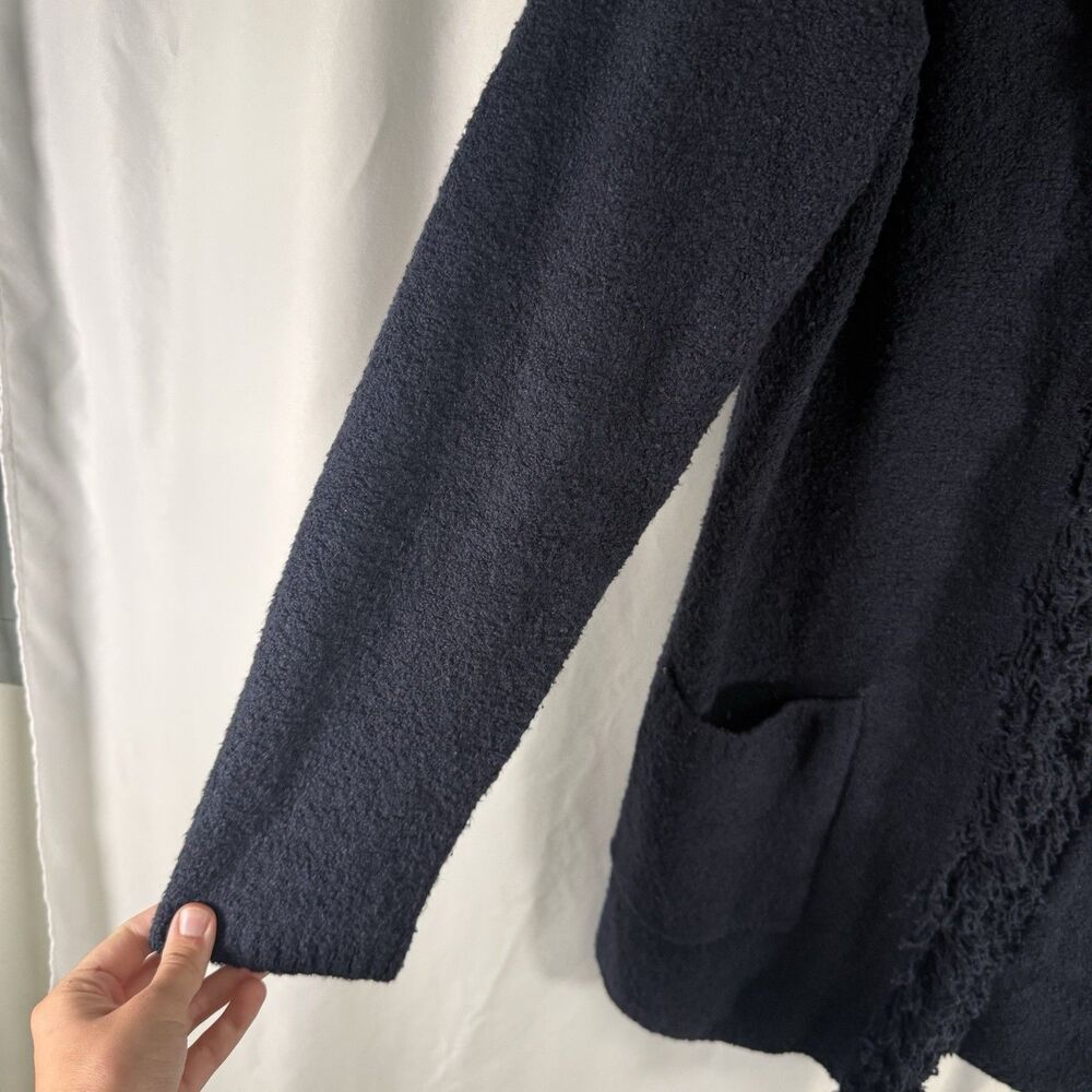 J Jill Cardigan Women's Large Blue Fringe Trim Hook Eye Front Long Sleeve - Picture 4 of 11